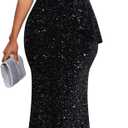 Cololura Women Sexy Sequin One Shoulder Mermaid Formal Party Cocktail Gowns Bodycon Evening Maxi Dress (Medium, Black)