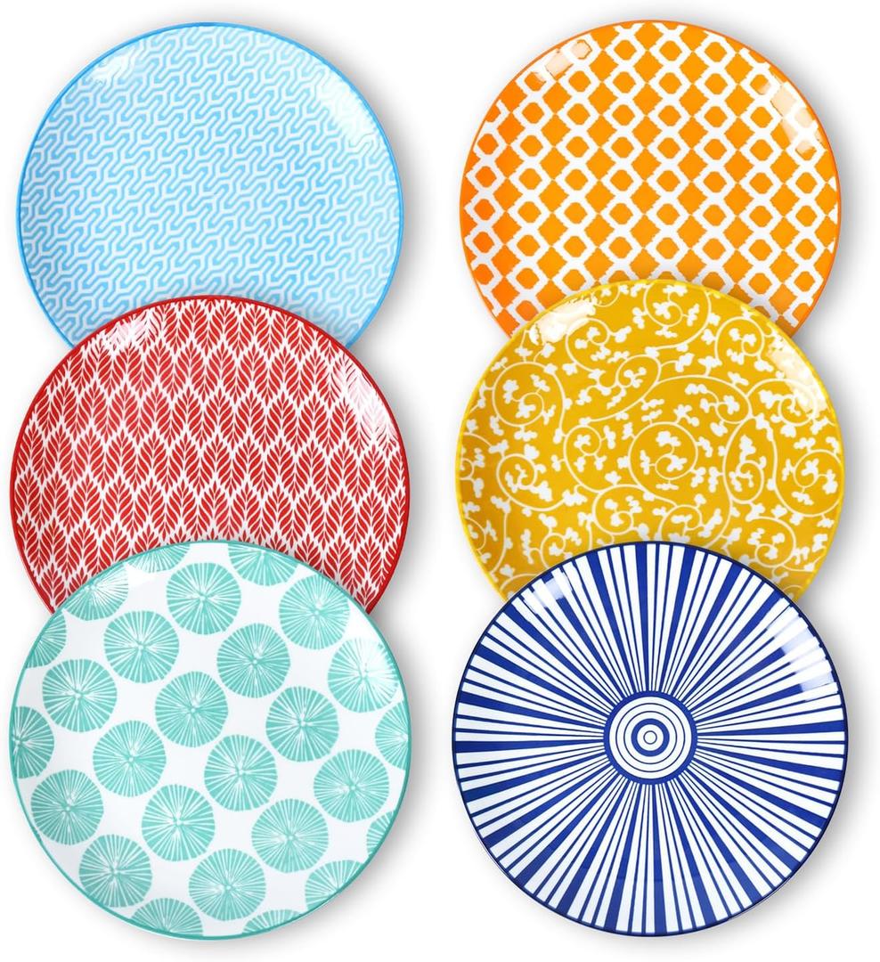 Selamica Ceramic Dessert Plates, 7 Inch Small Plates, Appetizer Plates for Kitchen, Set of 6, Microwave Dishwasher Safe, Assorted Colors
