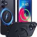 CASEKOO Ultra-Magnetic Stand for iPhone 16 Plus Case [Military Drop Protection] [Compatible with MagSafe] Shockproof Translucent Matte Slim Ring Holder Case for iPhone 16 Plus 6.7", Black