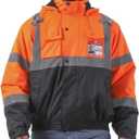 sesafety Reflective Jacket for Men, High Visibility Jackets, Safety Jackets for Men, Hi Vis Construction Bomber Jackets Waterproof with Pockets and Zipper, Black Bottom, Class 3 (XX-Large, Orange)