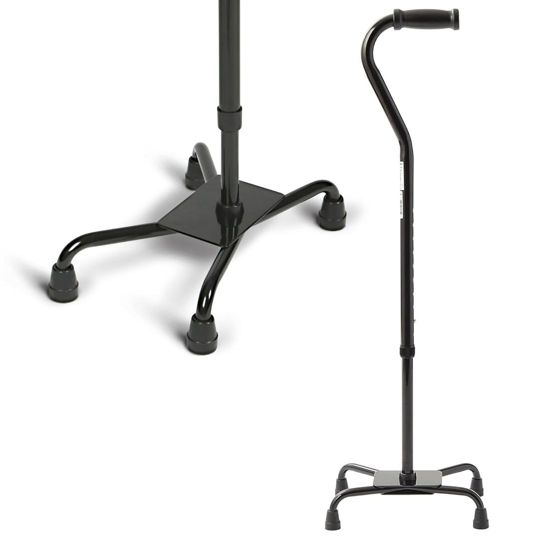 Medline Aluminum Quad Cane with Large Base for Balance, Knee Injuries, Leg Surgery Recovery & Mobility, Portable, Lightweight Walking Aid for Seniors & Adults