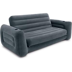 Intex Inflatable Pull-Out Sofa: Velvety Surface, 2-in-1 Valve, Cupholder, 46" x 88" x 26" - Blow-Up Couch and Folding Queen Size Air Mattress Bed