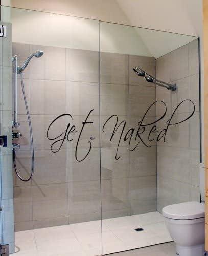 Get Naked Wall Decal Vinyl Bathroom Wall Art Stickers (10'' X 34'', Black)