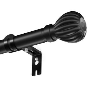 Curtain Rods for Windows 20.77 to 92.85 Inches, 1" Diameter Adjustable Black Curtain Rod, Window Treatment Rods with Round Finials, Easy Mount Hardware Included (46.77-96.85 Inches)
