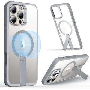 ESR for iPhone 16 Pro Max Case with Kickstand, Military-Grade Shockproof Protection, Magnetic Fully Adjustable Flickstand Phone Case, Compatible with MagSafe Accessories, Boost Series, Clear Grey