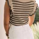 SOLY HUX Women's Striped Knit Top Ruffle Sleeve Crew Neck Going Out Summer Sweater Vest