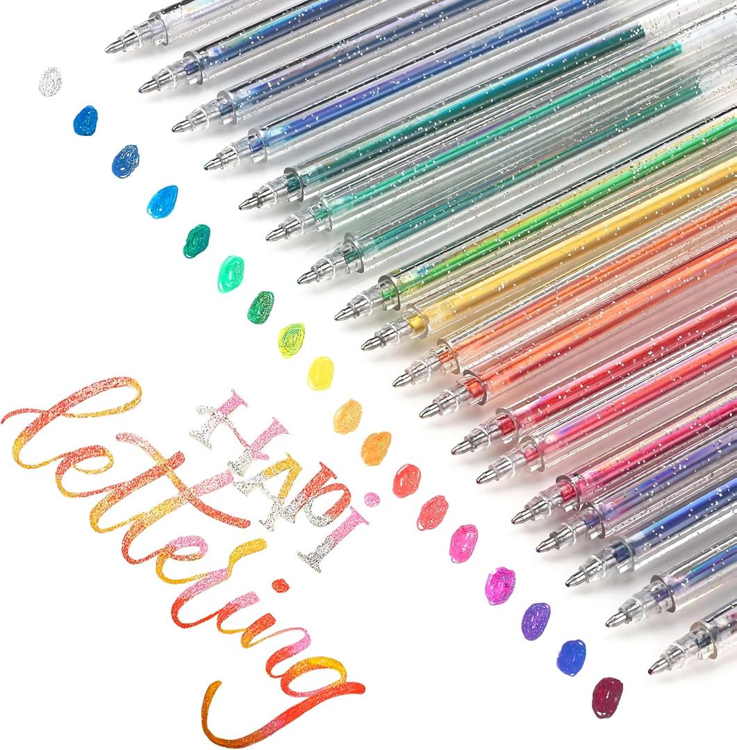 SMOOTHERPRO Glitter Gel Pens, 18 Colors Glitter Colored Pens, 1.0mm Metallic Sparkle Colorful Pens for Coloring Calligraphy Cards Journal Drawing Scrapbook(SC623-18)