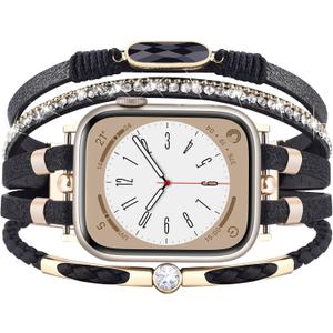 MOFREE Boho Leather Bracelet Compatible with Apple Watch Band 38mm 40mm 41mm Women, Adjustable iPhone Watch Bands Fancy Jewelry Multilayer Strap Wrap for iWatch Bands Series 10 9 8 7 6 5 4 3 2 1 SE