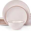 Famiware Jupiter Dinnerware Set, Plates and Bowls Dish Sets for 4 (12 Pieces), Microwave and Dishwasher Safe Stoneware Speckled Tableware, Chip and Scratch Resistant, Light Pink