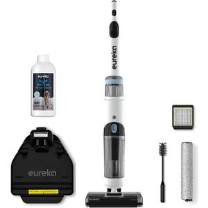 Eureka NEW500 Cordless Wet Dry Vacuum Cleaner and Mop for Multi-Surface, Lightweight Hardwood Floors Cleaner with Self-Cleaning System, Voice prompts and Smart Dirt Detecting. (White)