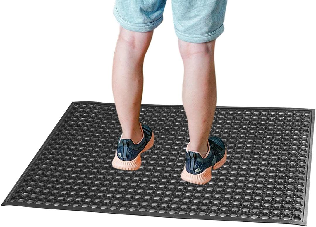 Outdoor Rubber Mat Kitchen Anti-Fatigue Floor Mats (24" x 36") Restaurant Bar Floor Mat New Rubber Non-Slip Mat Black (36"L x 24"W x 0.4"Th)