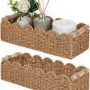 CubesLand Bathroom Basket Organizer, Toilet Tank Paper Storage Baskets 2-Pack, Scalloped Decorative Basket for Countertop w/Handle, Wicker Basket for Bathroom Decor, Home Decor, Living Room, Neutral
