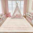 LAISE 5x7 Pink Area Rugs for Nursery, Washable Ultra Soft Rug for Baby Girl,Cute Low Pile Carpets for Living Room, Kids Playroom,Bedroom,Dorm,Dining Room,Powder Room (Pink 5x7)
