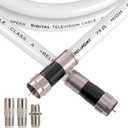 50ft White RG6 Coaxial Cable with F Connector, F81 Female Extension Adapter, Low Loss High-Speed Coax Cable Cord Extender for HD TV, Dish, Satellite, Antenna 50'