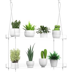 2-Tier Hanging Clear Plant Shelves for Windows, Acrylic Window Wall Plant Stand Shelf for Kitchen Indoor Gardens, Flower,Herb, Seedling Organization, and Pots Display, 16 Inch per Tier
