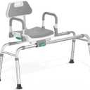 Sliding Shower Chair Tub Transfer Bench with Swivel Seat, Shower Bench for Elderly and Disabled, with Security Belt, 360 Rotation, Slides and Rotates, Adjustable,one Touch Slide Button, Grey