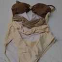 Verdusa Women's Cut Out Colorblock One Piece Swimsuit Ruched Swimwear Bathing Suit (Small, Brown Beige)