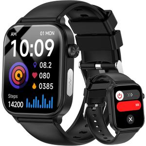 Smart Watch for Men Women (Answer/Make Calls), 1.96" HD Screen Fitness Watch with Blood Pressure/Heart Rate/Sleep/Body Temperature/Stress Monitor, SOS Button, IP68 Waterproof (Black)