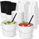 SiliFine 100 Pack Plastic Rum Buckets for Drinks, 17 OZ Cocktail Buckets with Lid and Straw, Reusable Smoothie Bucket, Ice Cream Pails for Halloween Football Parties Bar
