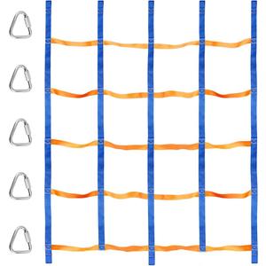 Climbing Net for Kids Outdoor, Portable Cargo Net Rope Ladder Monkey Bars for Swing Set, Jungle Gyms, Ninja Warrior Style Obstacle Courses for Outdoor Treehouse (Blue&orange)