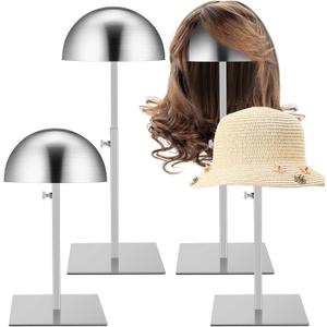 Sintuff 4 Pcs Hat Display Stand:adjustable 7.915.7inch Wigs Head Holder Stand Non Slip Stainless Steel Metal Rack for Multiple Hats Wig Storage Styling Practice(Silver,Square Base)
