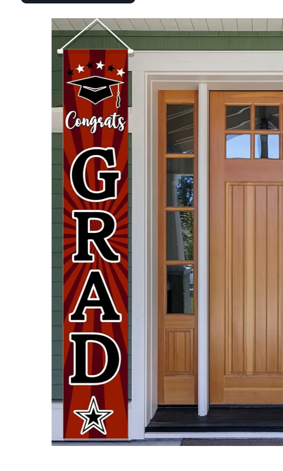 Congrats Grad Class Banner - Graduation Porch Door Sign Welcome Banner, Congrats Grad High School College Indoor Outdoor Grad Party Decorations（Red & Black）