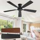 Fanbulous 52 Inch Flush Mount Ceiling Fan No Light with Remote,Black Modern Low Profile Ceiling Fan Without Light,6-Speeds,Quiet Reversible DC Motor,Indoor&Outdoor Ceiling Fans for Bedroom,Living Room