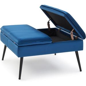 Square Ottoman with Storage, Large Oversized Ottoman Coffee Table, Double Flipping Lid & Mid-Century Modern & Velvet Style, Loads 660 lb, for Living Room, Bedroom, Entryway, Navy