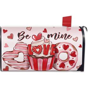 2 x Valentines Day Dessert Mailbox Cover Magnetic Standard Size 20.5"x18", Pink Red Love Heart Cupcake Donut Decorative Post Letter Box Wrap Decor, Anniversary Wedding Garden Yard Outdoor Decoration