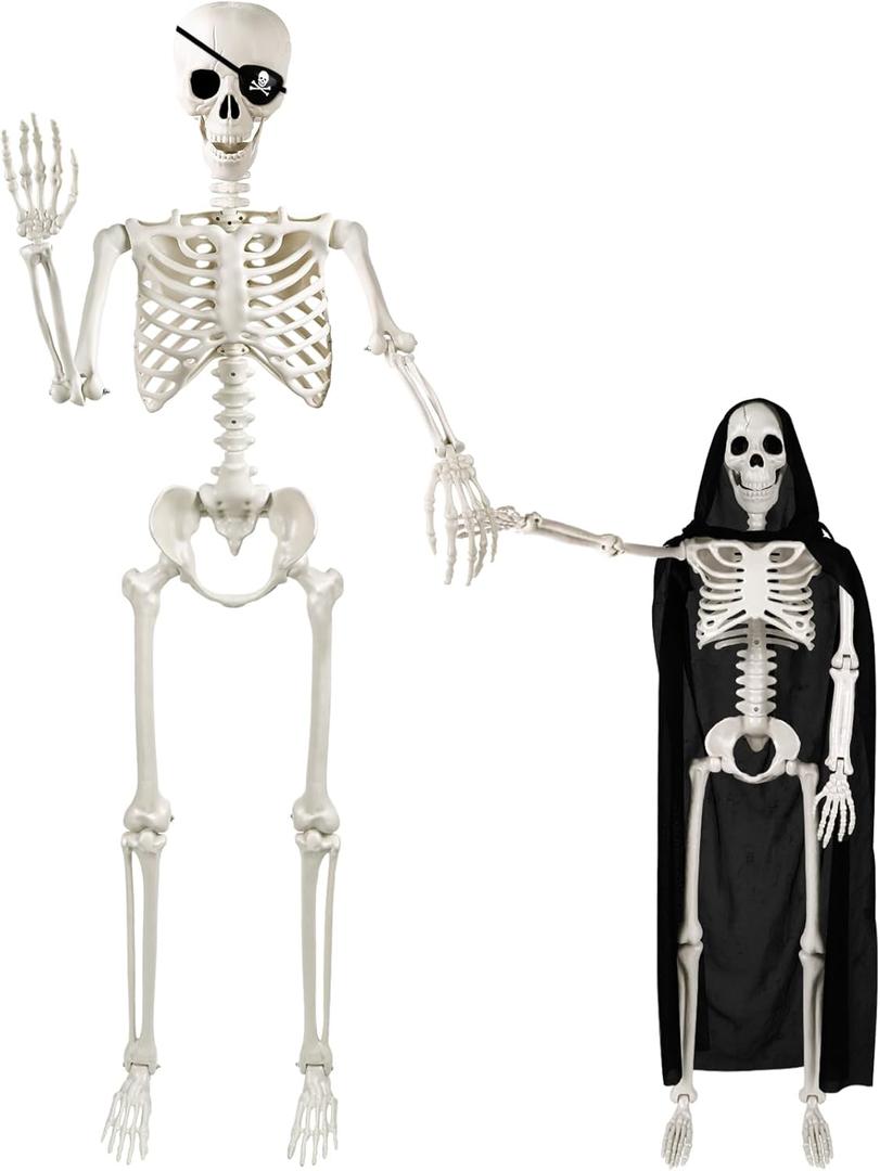 5.4ft &3ft Halloween Life Size Human Skeleton,Halloween Full Body Posable Human Skeleton Bones Decorations with Movable Joints for Indoor Outdoor Props Decorations
