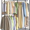 SONGMICS Clothes Rack, Freestanding Wardrobe Closet, Metal Clothing Racks, Heavy-Duty Garment Rack with Adjustable Shelves, Hanging Rods, Dividable, 15.8 x 47.2 x 70.9 Inches, Ink Black ULGR423B01