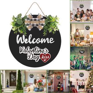 RoseCraft Interchangeable Wooden Seasonal Black Welcome Sign, Rustic Welcome Front Door Wreaths for Home Wall Porch Decor, for Easter Spring Summer Fall Halloween Christmas All Season Decorations.