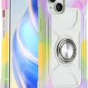 MARKILL Compatible with iPhone 15 Plus Case 6.7 Inch with Rotate Ring Stand, Military Grade Drop Protection Full Body Rugged Heavy Duty Protective Cover for iPhone 15 Plus. (Rainbow White)