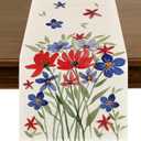Watercolor 4th of July Patriotic Table Runner,72 Inches Eucalyptus Flowers Poppy Memorial Day Independence Day Holiday Kitchen Dinner Table Runners for Indoor Outdoor Party Decorations ZQ11, 13x72 inch