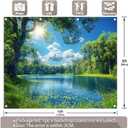 Fabric 10x8ft Lake Natural Scenery Backdrop River Forest Tree Blue Sky Bokeh Background Picnic Camping Hiking Spring Outdoor Party Decorations Photoshoot Banner Props