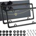 Black Matte License Plate Frames 2 Pack, Stainless Steel License Plate Cover, License Plate Holder with 4 Holes, Universal Tag Frames with Screws for car Front and Rear