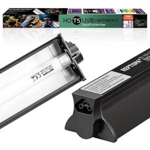 T5 HO UVB Lighting Combo Kit, 39W Reptile Light Fixture with Fluorescent Light Bulbs, Desert 10.0 UVB Light for Reptiles and Amphibians, Basking Light for Bearded Dragon, High Output Natural Light