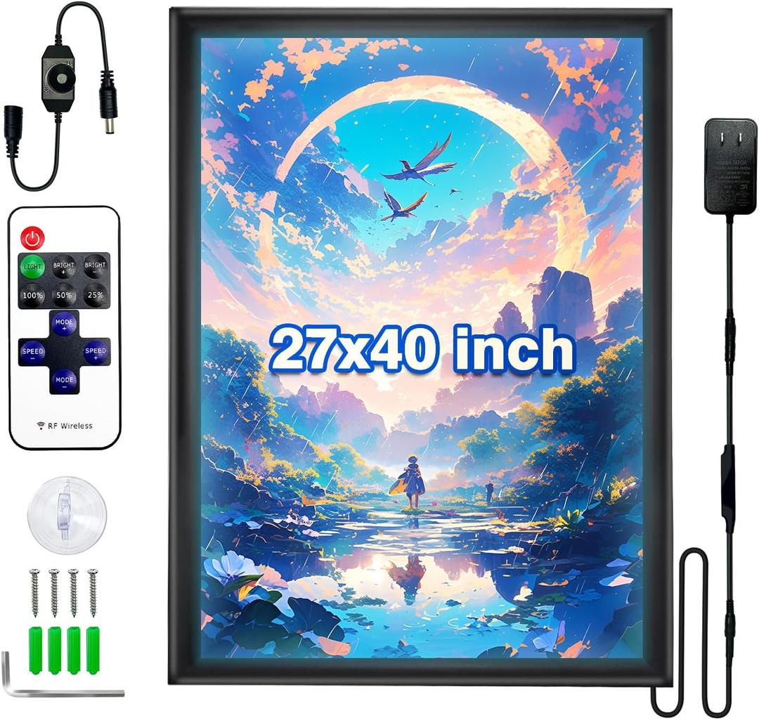 27×40 LED Poster Frame Adjustable Brightness with Remote & Manual Control, 27X40