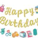 Bake Themed Birthday Banner, Sweet Chef Birthday Banner, Baking Birthday Party Decor, Cookout Themed Party Decorations, Bakery Supplies, Gold Glitter