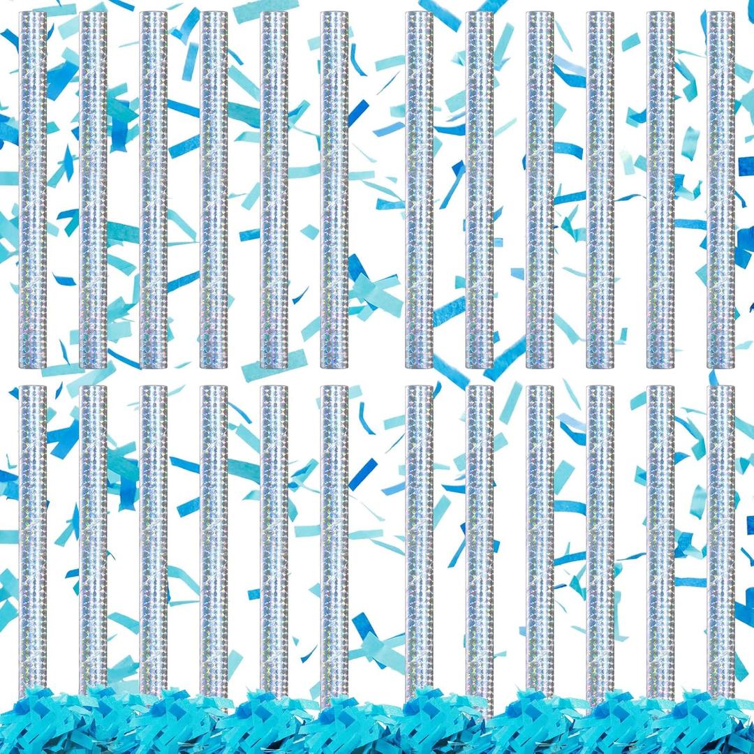 24 Pack Gender Reveal Confetti Wands Stick Bulk 14 Inch Boy or Girl Gender Reveal Wands for Baby Shower Gender Party Reveal Ideas Decorations Supplies (Blue Series)