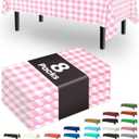 Pureegg Plastic Table Cloth Disposable 8 Pack, 54 x 108 Inch Table Cloths, Party, Picnic, Decorative Gingham Tablecloths, Rectangle, Pink and White Checkered Cover, Leakproof & Sturdy, Pink Plaid