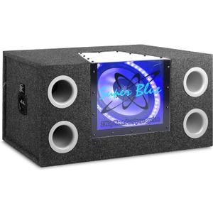 Pyramid 12" 1200W Car Audio Subwoofer - 2 Way Neon Bandpass Speaker System w/Blue Lights, DC 12V Input/4 Ohm/32Hz-1KHz Freq.Res w/Plexi-Glass Front Window & Silver Polypropylene Cone