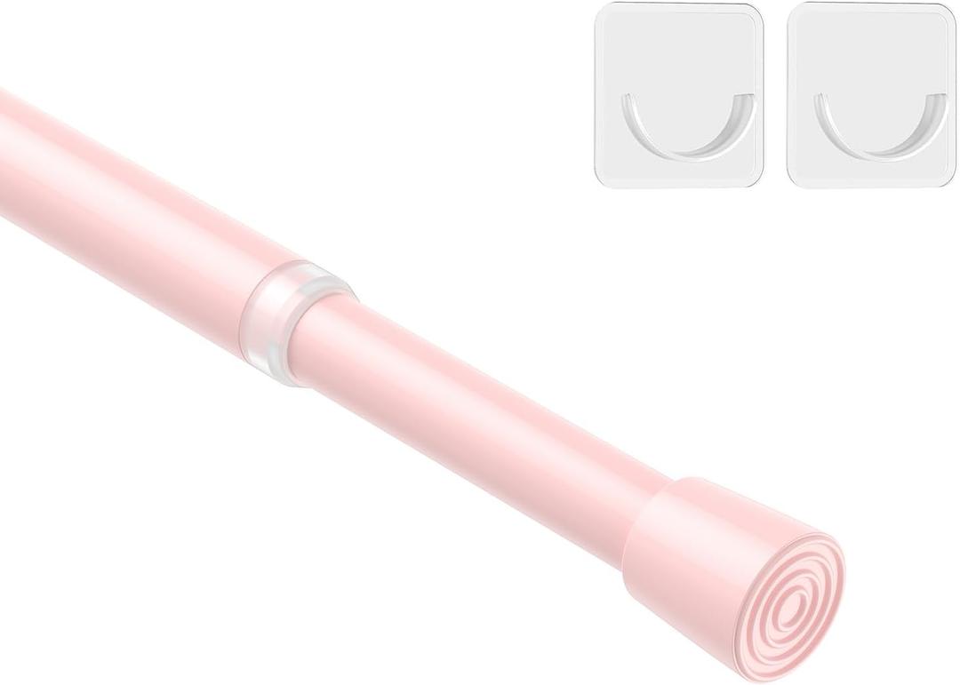 MEXAU 1Pcs Spring Tension Curtain Rod 26-39 inch Spring Tension Rods Pink Tension Rods Adjustable Spring Rod Extendable Tension Rod For Kitchen, Bathroom, Window
