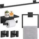 TURS 5-Pieces Matte Black Bathroom Hardware Accessories Set 23.6" Towel Bar Set Wall Mounted Square Toilet Paper Holder with Shelf Stainless Steel