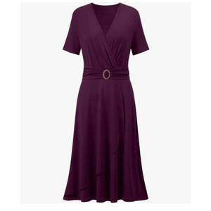 Women's V-Neck High Waist Elegant Short Sleeve Spring Summer Size 14 L