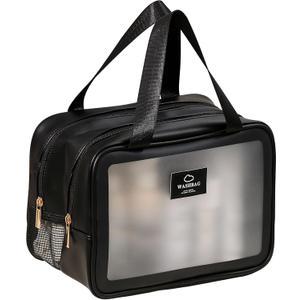 Heliar Large Travel Toiletry Bag with Dry Wet SeparationWaterproof Wash Bag for Man and Women, Clear & Matte shower bag for Gym, Overnight, Swimming, and Business Trips (Black)