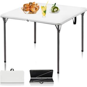 34" Folding Table, Portable Square Folding Card Table with Collapsible Legs & Carrying Handle, Plastic Tables for Camping,Picnic, Office, Party, White
