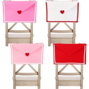 Mindsoft 4 Pcs Valentine's Day Envelope Chair Covers Envelope Seat Storage Pockets Felt Valentine Chair Covers Gift Love Heart Seat Cover for Kitchen Wedding Party Home Celebration 