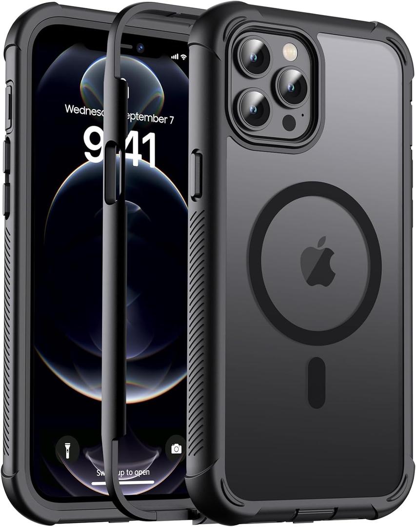 Jaroco Magnetic for iPhone 12 Pro Max Case, [Compatible with MagSafe][Military Grade Drop Protection][Heavy Duty Protection][Non-Slip][Shockproof] 2-Layer Durable Bumper Phone Case 6.7''-Black