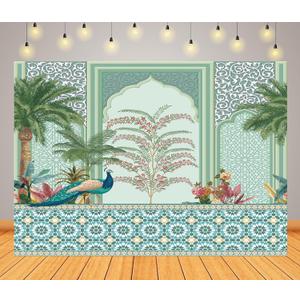 BELECO 9x6ft Fabric Traditional Moroccan Decorative Backdrop Mughal Garden Arch Peacock Dates Tree Plant Botanical Background for Party Decorations Wedding Banner Photoshoot Studio Props Wallpaper